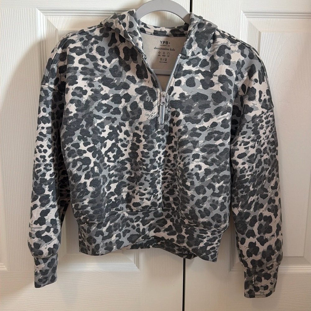 Abercrombie kids YPB leopard print quarter zip sweatshirt size 11/12